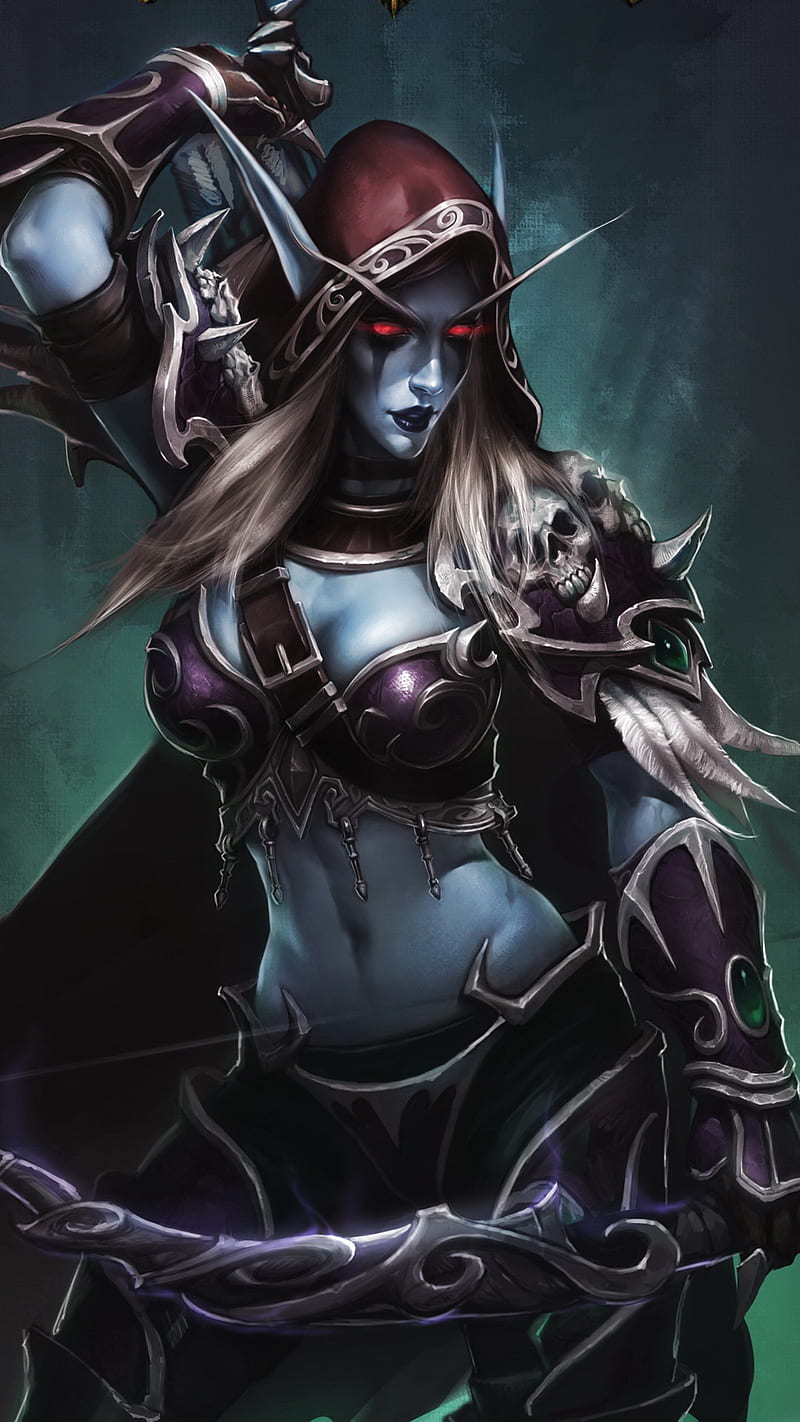 Sylvanas Windrunner, admirable, art, attractive, awesome, colors, desenho, landscape, painting, stylish, HD phone wallpaper