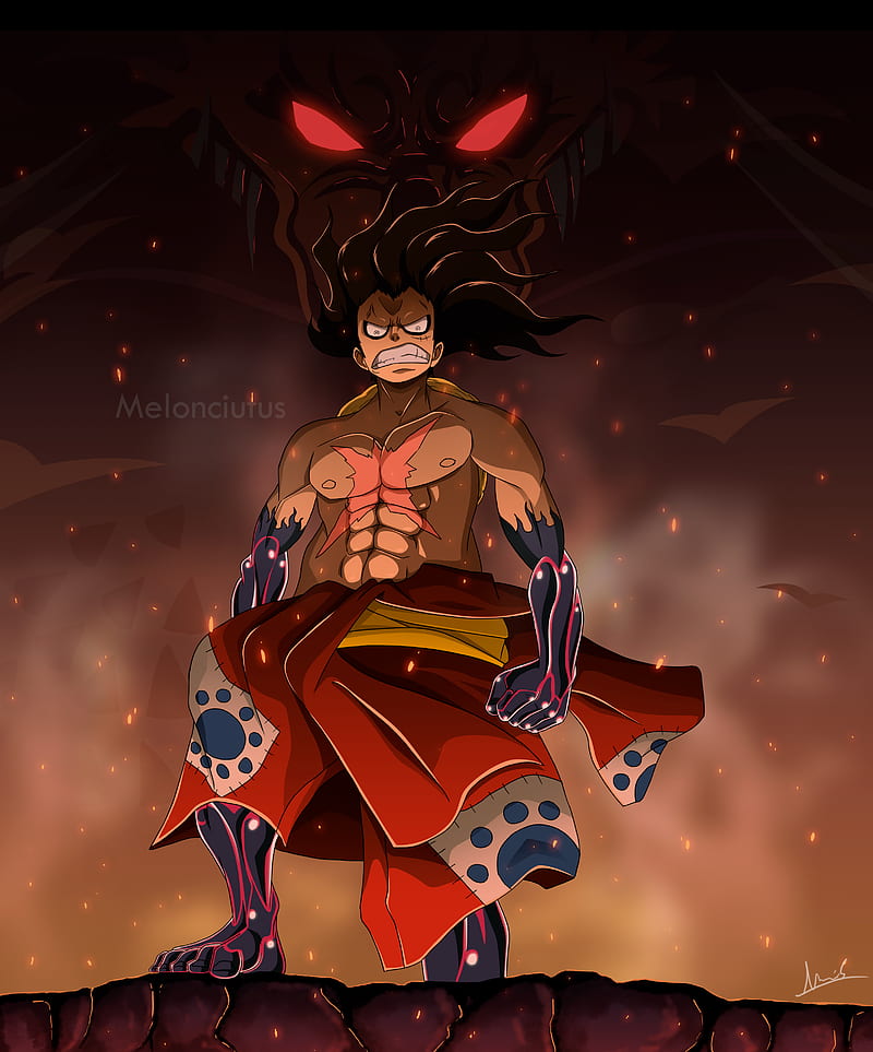 One Piece, Monkey D. Luffy, Kaido, dark, glowing eyes, anime boys