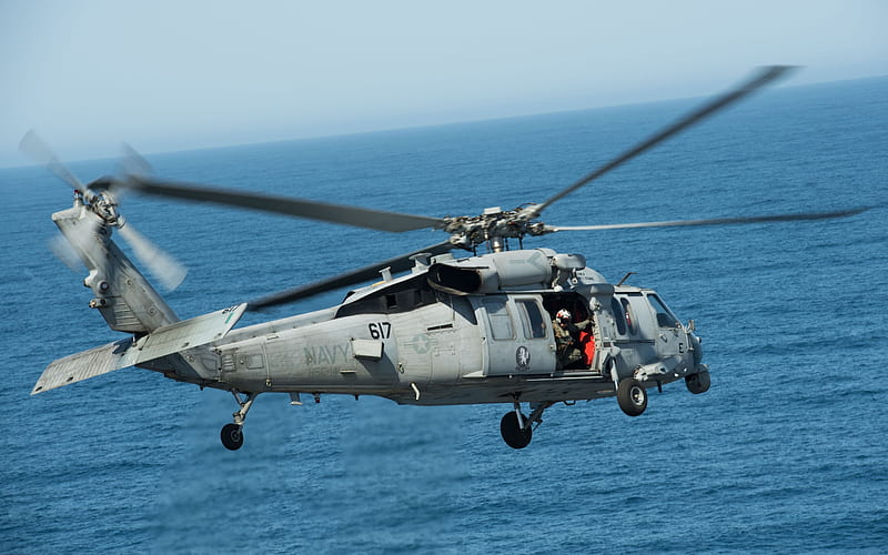 Sikorsky SH-60 Seahawk, American deck helicopter, MH-60S, ocean, US Navy, military helicopters, USA, HD wallpaper