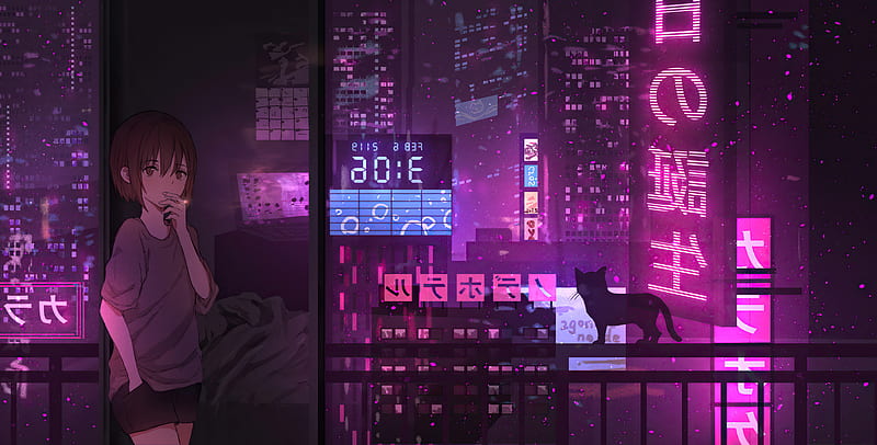 Anime, City, Cyberpunk, HD wallpaper