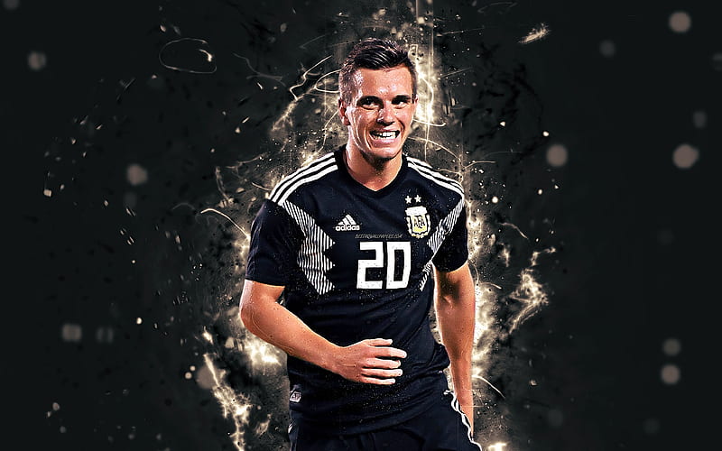Giovani Lo Celso, abstract art, Argentina National Team, Lo Celso, football, soccer, footballers, neon lights, Argentinean football team, HD wallpaper