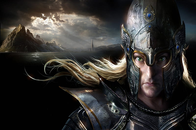 elf, knight, armor, helmet, blond, tower, Fantasy, HD wallpaper