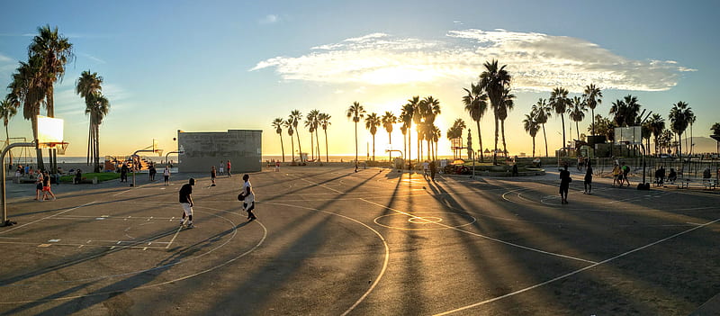 people playing basketball at court during sunset, HD wallpaper