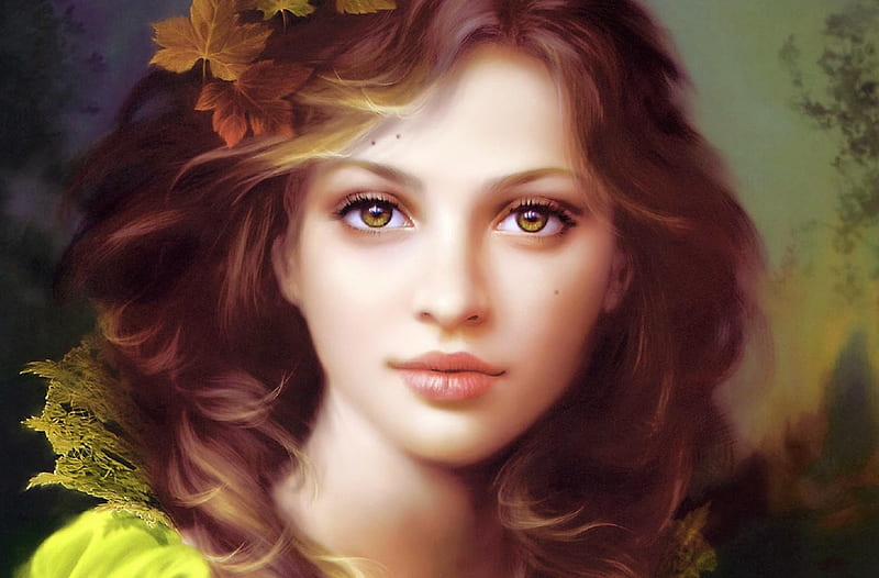 Girl Art Autumn Luminos Melaniedelon Leaf Fantasy Face Portrait