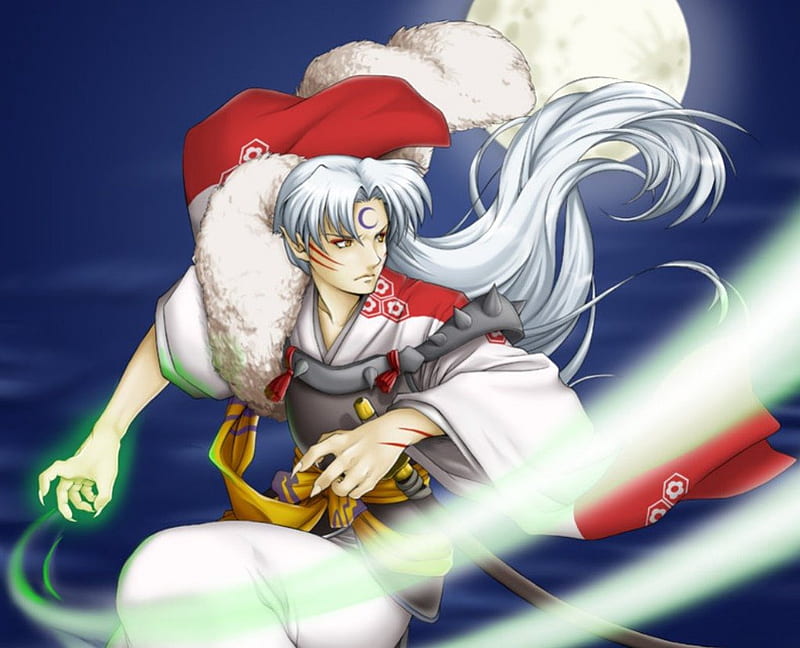 Fierce and Ready, pretty, guy, white hair, sweet, nice, anime, handsome, hot, long hair, male, lovely, sexy, sesshoumaru, cute, boy, inuyasha, silver hair, HD wallpaper