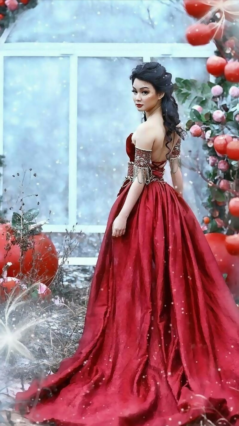 1920x1080px, 1080P free download | Christmas fashion, girl, long dress ...