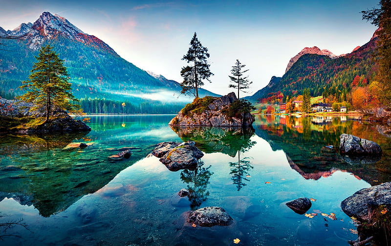 Bavaria fall colors, colors, reflection, lake, fall, Bavaria, autumn, bonito, mountain, tranquil, serenity, mirror, Germany, HD wallpaper