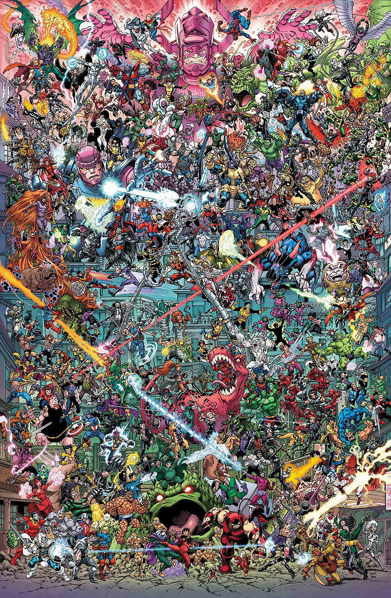 Todd Nauck, Wolverine, Waldo, Marvel Comics, comic art, artwork, Modok (Comic), Supergirl, Iron Man, Thanos, Spider-Man, Thor, Skeletor, Thing, Hulk, HD phone wallpaper