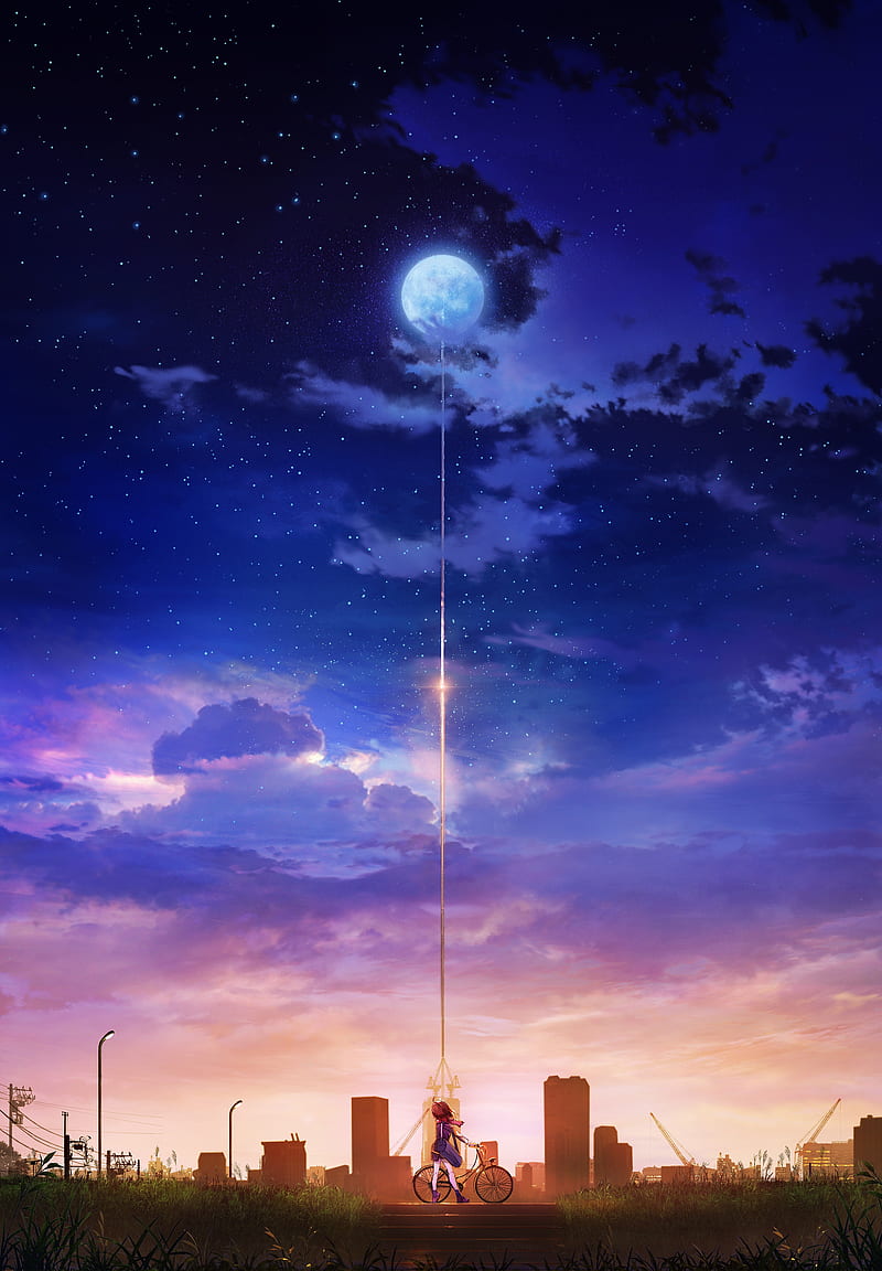 Anime landscape, sunset, anime girl, starry sky, bicycle, Anime, HD phone  wallpaper | Peakpx