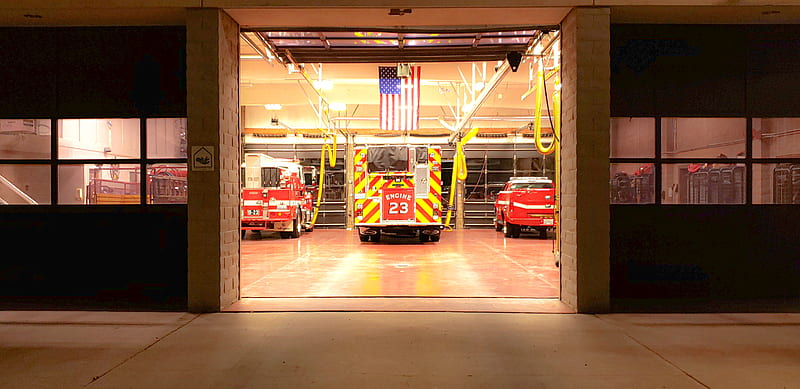 Fire station 23, california, evening, firetruck, rocklin, station23, HD wallpaper