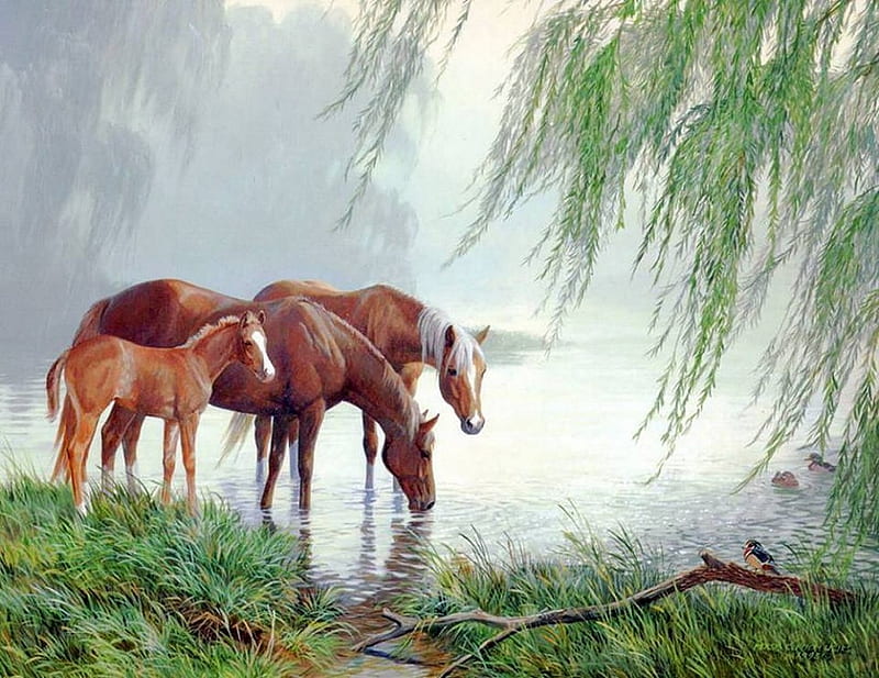 By Persis Clayton Weirs, art, watrefalls, horse, animal, HD wallpaper