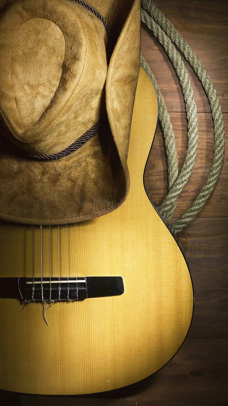 Country, guitar, hat, instrument, music, HD phone wallpaper
