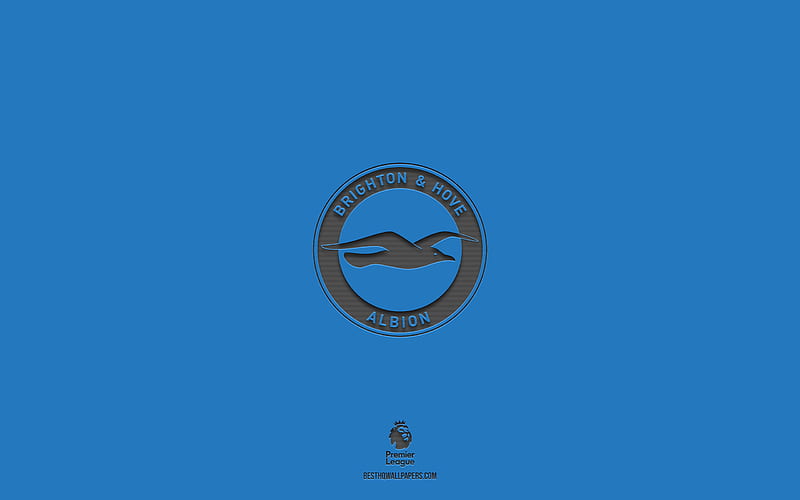 Brighton Hove Albion FC, blue background, English football team, Brighton Hove Albion FC emblem, Premier League, England, football, Brighton Hove Albion FC logo, HD wallpaper