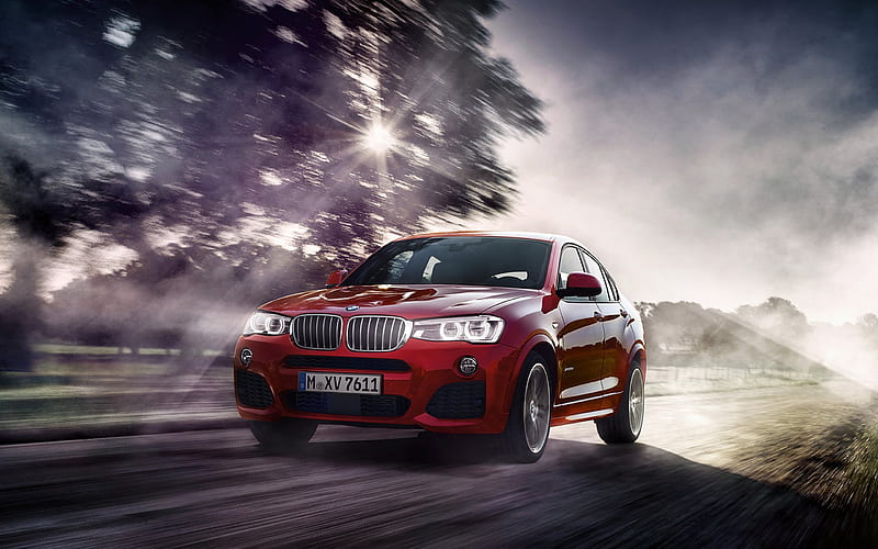 BMW X4, 2016, off-road coupe, bmw red, road, red X4, speed, HD wallpaper