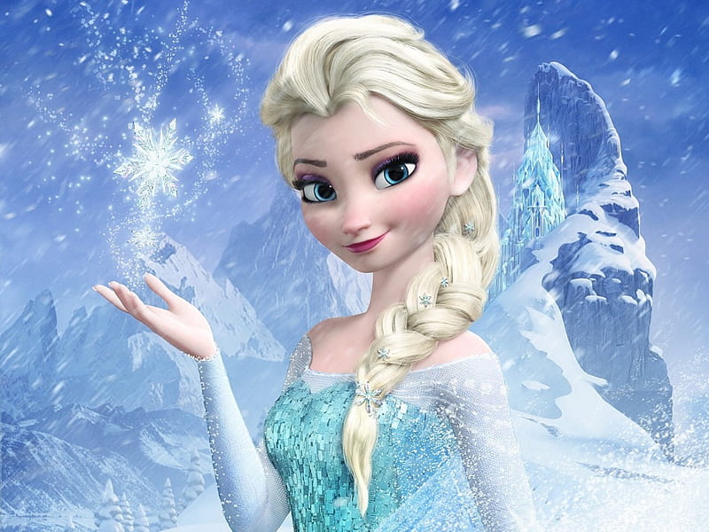 Frozen (I) (2013), movie, elsa, blonde, winter, snowflake, fantasy, snow, snow queen, Frozen, princess, disney, blue, HD wallpaper