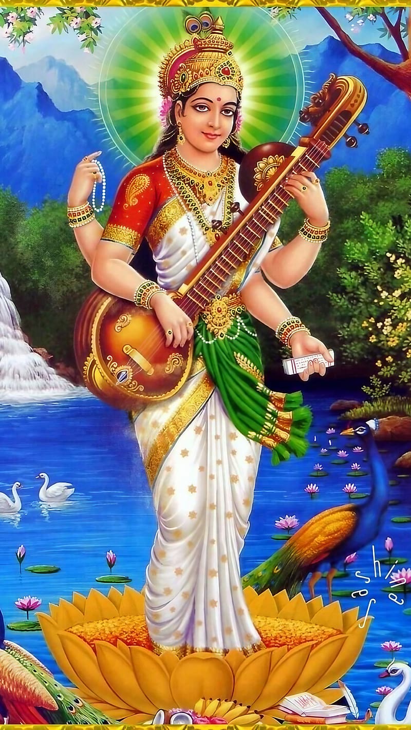 Saraswati Maa , god, saraswati, lord, bhakti, devtional, HD phone wallpaper