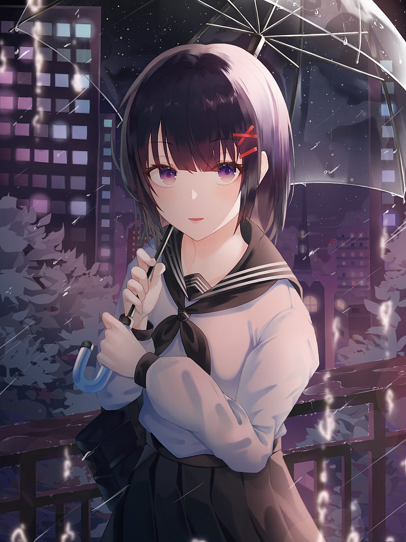 Girl, umbrella, rain, night, anime, HD phone wallpaper | Peakpx