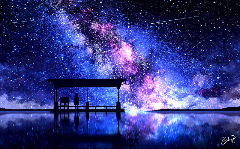 Stars Blue Sky Mountains Reflection On Water Anime Background 4K HD Anime Background  Wallpapers, HD Wallpapers