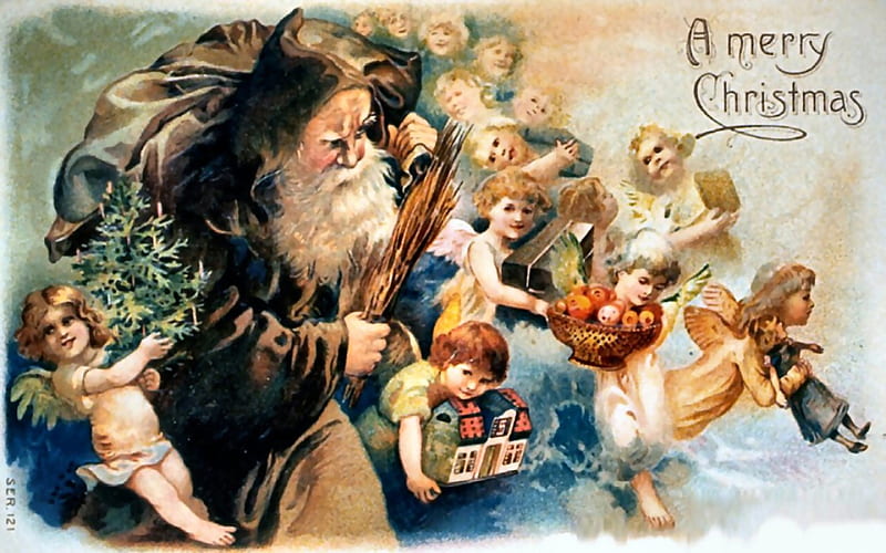 European Santa 1, Christmas, art, holiday, December, children, illustration, artwork, santa, wide screen, occasion, toys, HD wallpaper