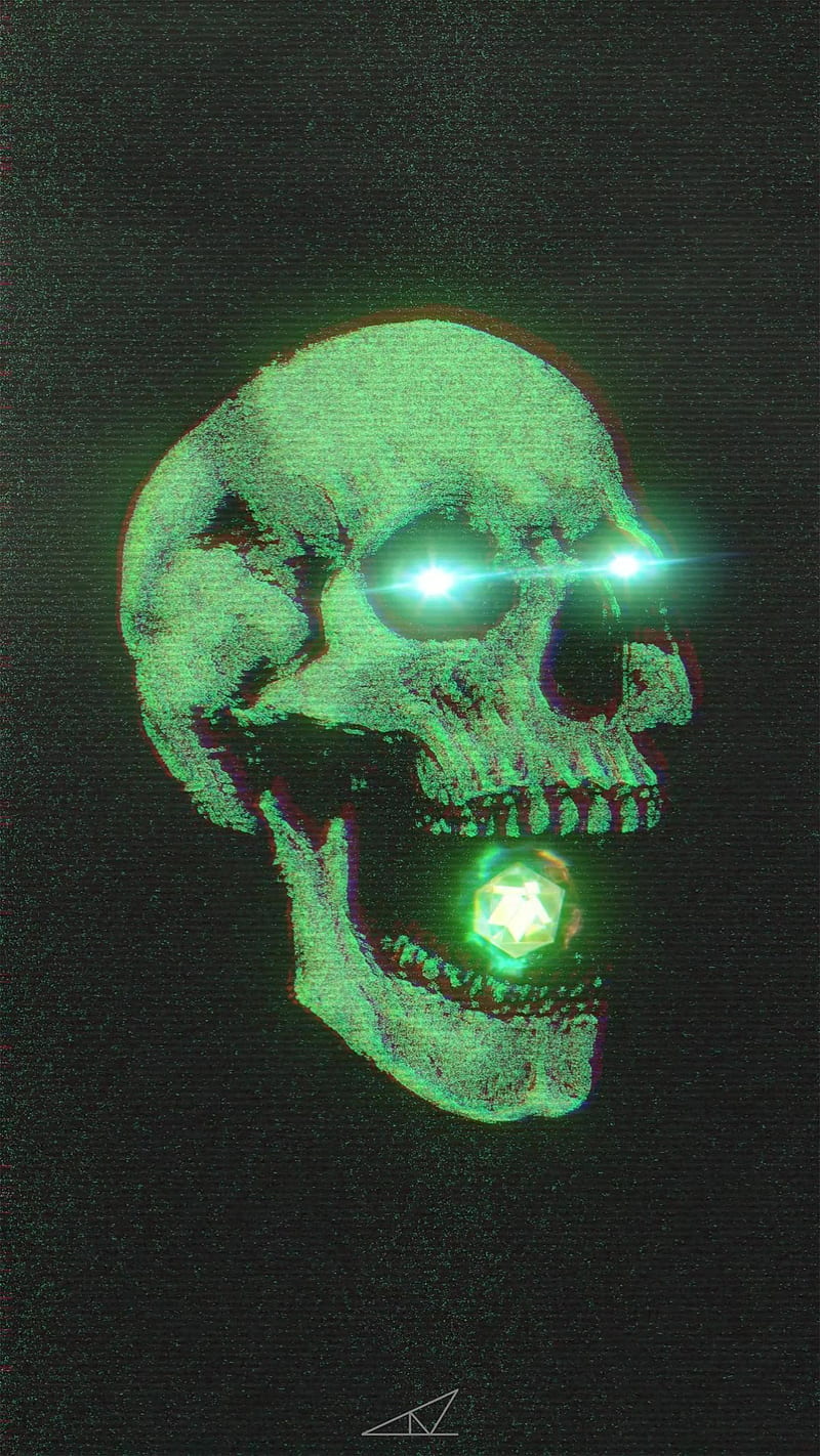 GlitchSkull, dark, glitch, glow, green, halloween, neon, skeleton, skull, synthwave, vaporwave, HD phone wallpaper