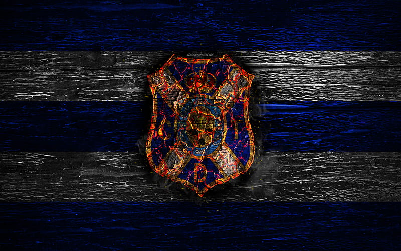Tenerife FC, fire logo, Segunda, blue and white lines, spanish football club, grunge, football, soccer, LaLiga2, Tenerife logo, wooden texture, CD Tenerife, Spain, HD wallpaper
