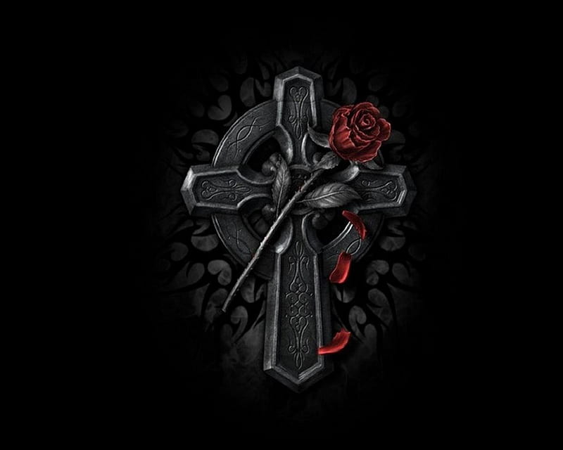 Cross And Rose, black, irish, cross, rose, HD wallpaper