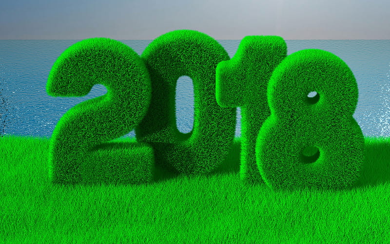 Happy New Year, 2018 concepts, 3d herbal letters, New Year, ecology, environment, HD wallpaper