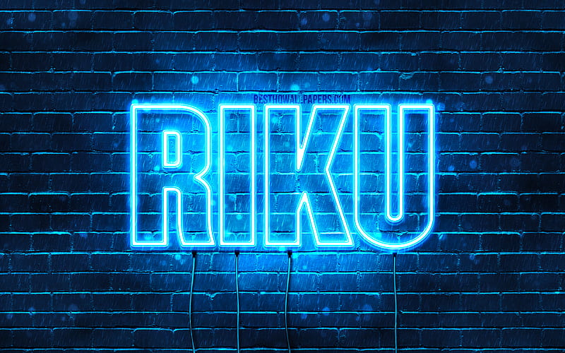 Riku with names, horizontal text, Riku name, Happy Birtay Riku, popular japanese male names, blue neon lights, with Riku name, HD wallpaper
