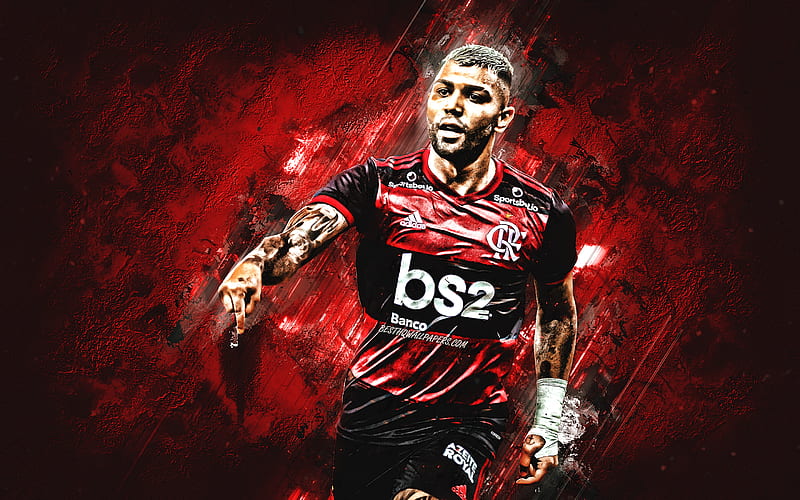 Gabriel Barbosa, Gabigol, portrait, brazilian soccer player, Flamengo, red stone background, football, Clube de Regatas do Flamengo, HD wallpaper