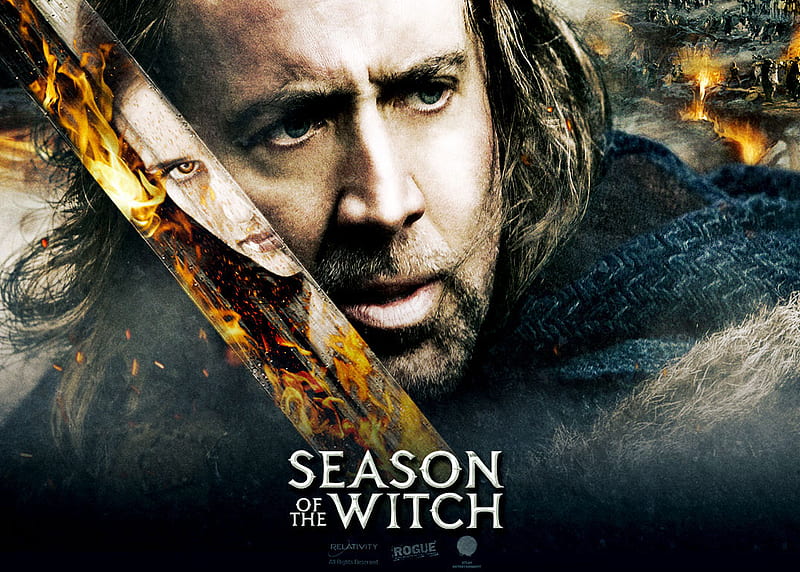 Season of the Witch, witch, fire, nicolas cage, claire foy, sword, HD wallpaper