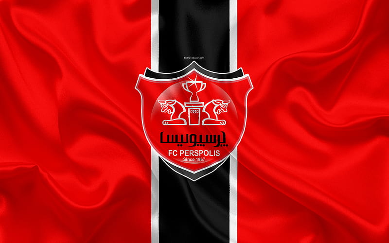 Persepolis FC silk texture, logo, emblem, red black silk flag, Iranian football club, Tehran, Iran, football, Persian Gulf Pro League, HD wallpaper