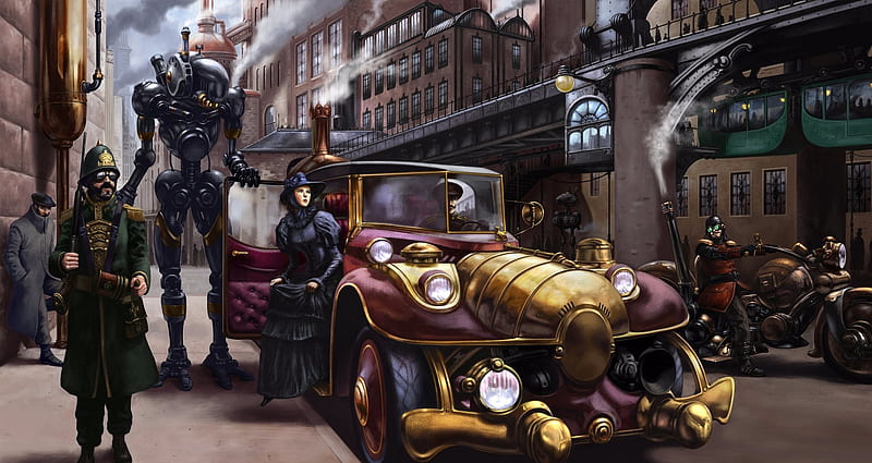 Steampunk Car, Abstract, Steampunk, Car, Fantasy, HD wallpaper
