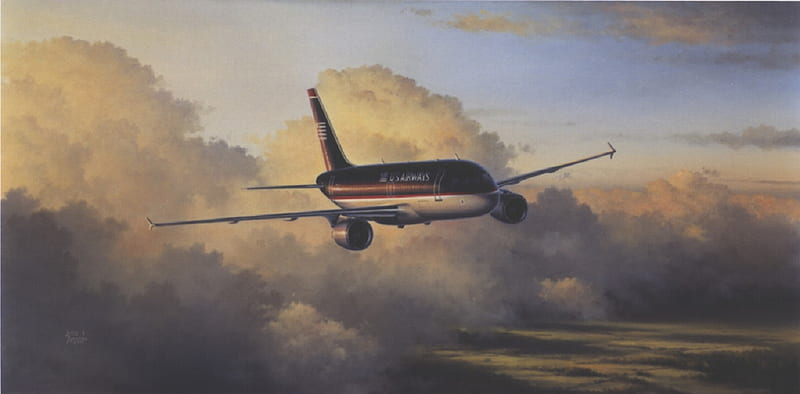 U.S. Airways Airbus A320 Painting, aircraft, airplane, airliner, airbus, HD wallpaper