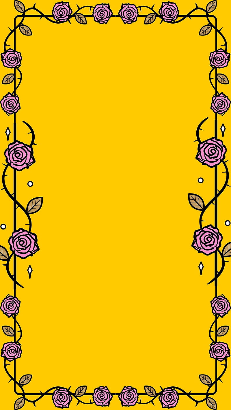 Roses frame, , flowers, spring time, summer time, yellow background, HD phone wallpaper