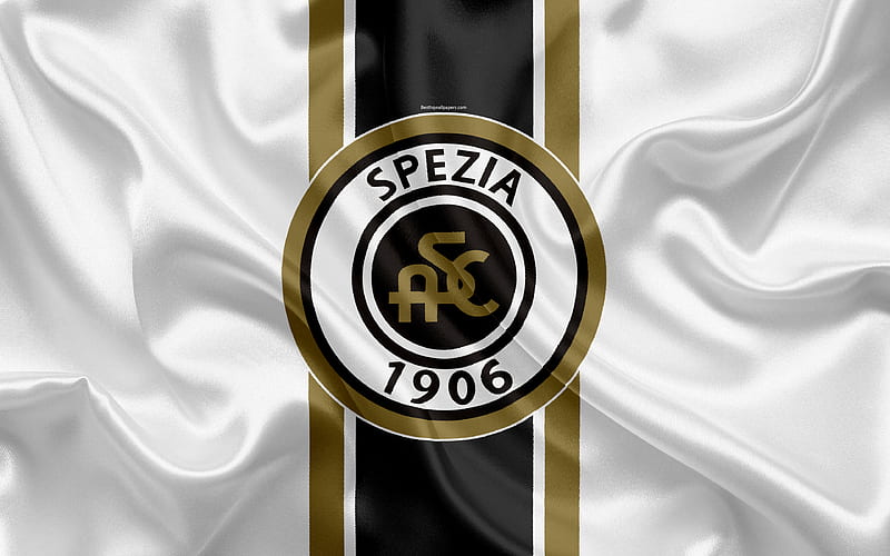 Spezia Calcio Serie B, football, silk texture, emblem, silk flag, logo, Italian football club, La Spezia, Italy, Spezia FC, HD wallpaper