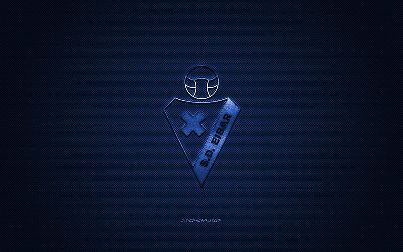 SD Eibar, Spanish football club, La Liga, blue logo, blue carbon fiber background, football, Eibar, Spain, SD Eibar logo, HD wallpaper