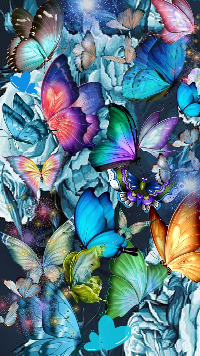 Outrageous, butterflies, colorful, explosion, flowers, flying, fun, neon, HD phone wallpaper