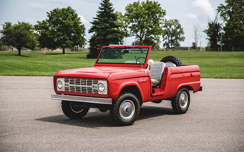 Ford Bronco, 1966, exterior, red pickup truck, retro cars, red Bronco, american cars, Ford, HD wallpaper