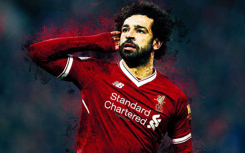 Mohamed Salah creative grunge art, portrait, Liverpool FC, football, bright lines, splashes, paint art, Egyptian football player, Premier League, England, HD wallpaper