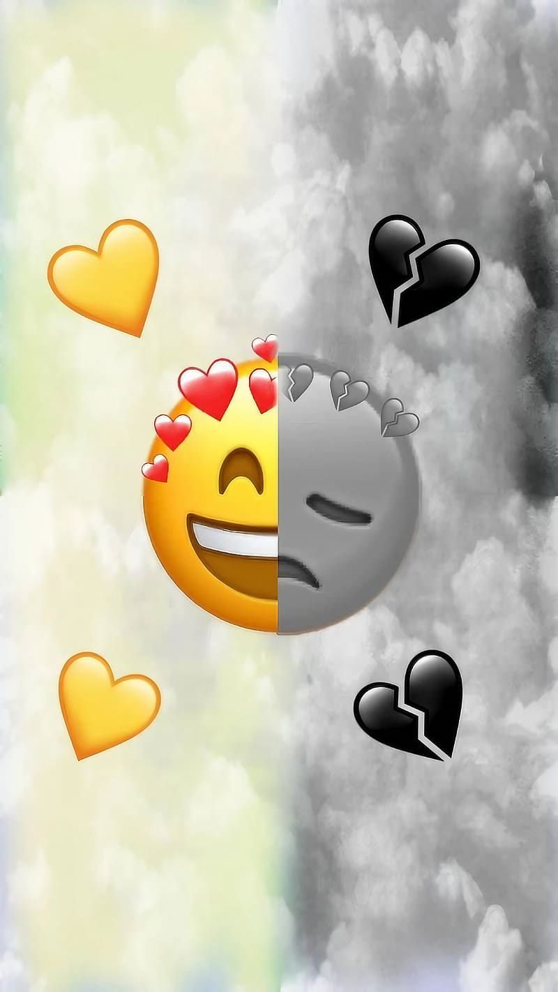 Sad And Happy, happy and sad emoji with broken heart, happy and sad emoji, happy, emoji, HD phone wallpaper