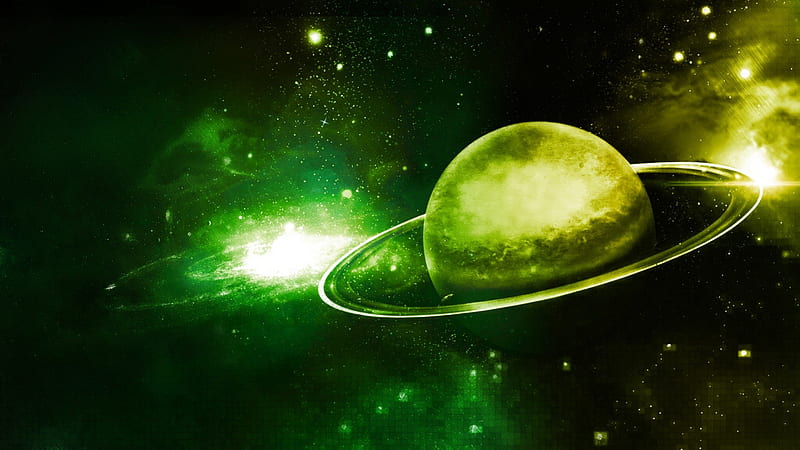 Outer Space in Green, Stars, Nebula, Green, Space, Galaxies, Planets, HD wallpaper