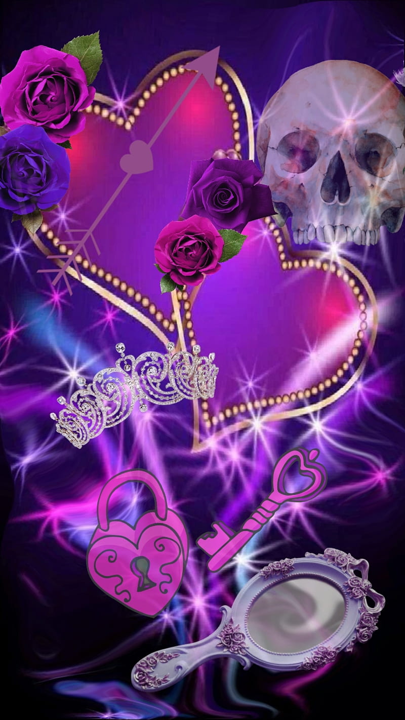 Center Stage, death, corazones, mirror, pink, purple, rose, skull, sugar, tiara, winner, HD phone wallpaper