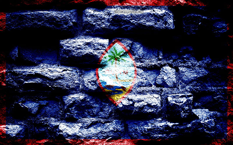 Guam flag, grunge brick texture, Flag of Guam, flag on brick wall, Guam, flags of Oceania countries, HD wallpaper