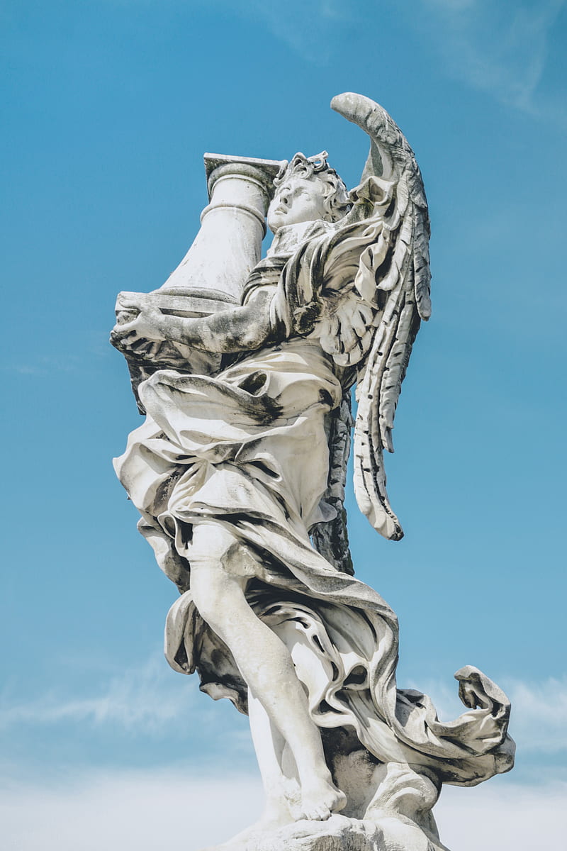 angel holding pillar statue, HD phone wallpaper