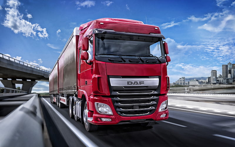 DAF XF, 2019, EURO6, truck with a trailer, new red XF, trucking concepts, cargo, cargo delivery, DAF, HD wallpaper