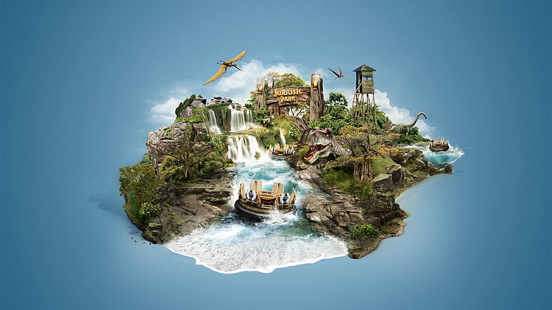 Jurassic Park Island, fantasy, summer, jurassic park, island, blue, HD wallpaper