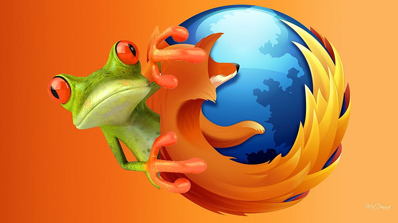 Froggy Firefox, froggy, world, orange, browser, technology, cute, frog, Firefox, whimsical, fox, bright, Mozilla, HD wallpaper