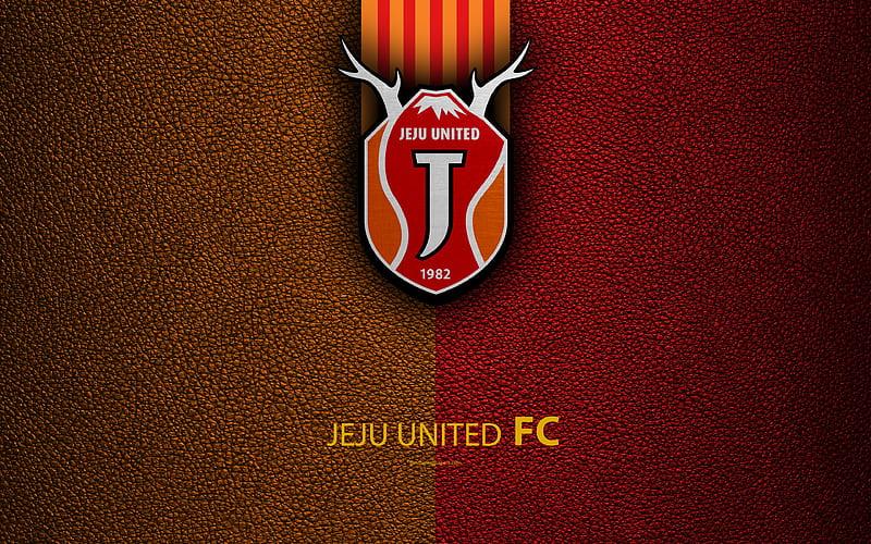 Jeju United FC logo, South Korean football club, K-League Classic, leather texture, emblem, Jeju, South Korea, football championship, HD wallpaper