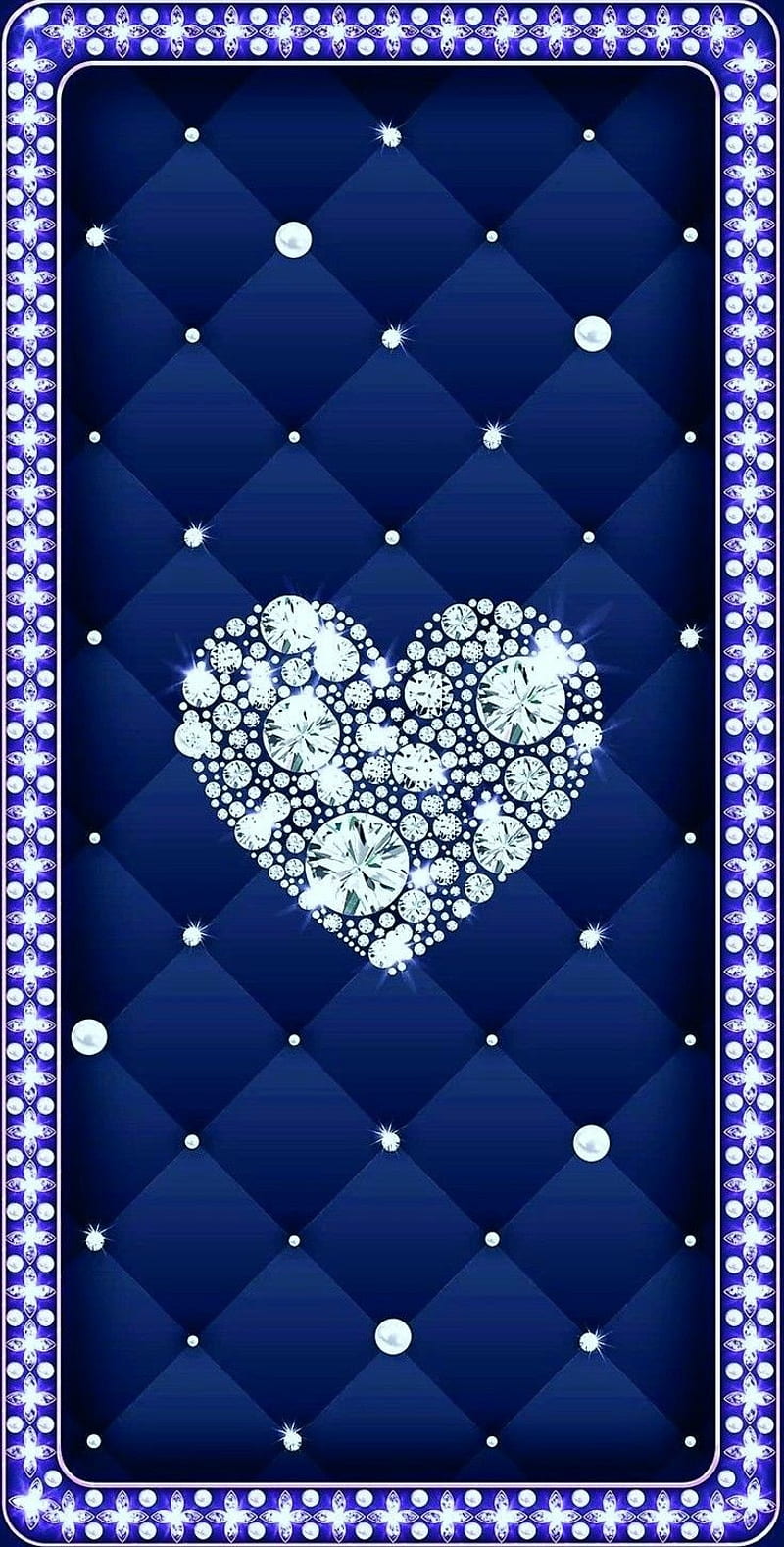 Heart bling, blue, HD phone wallpaper