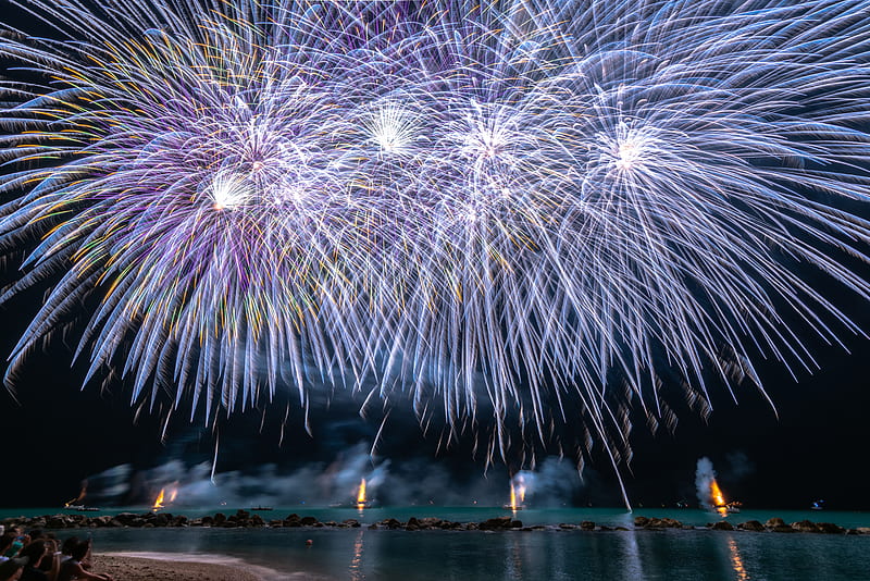 of Fireworks Near Sea, HD wallpaper